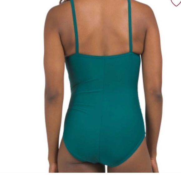 Ellen Tracy Women’s Size 8 Green One-Piece Swimsuit High Neck Keyhole Ruched - Picture 2 of 11